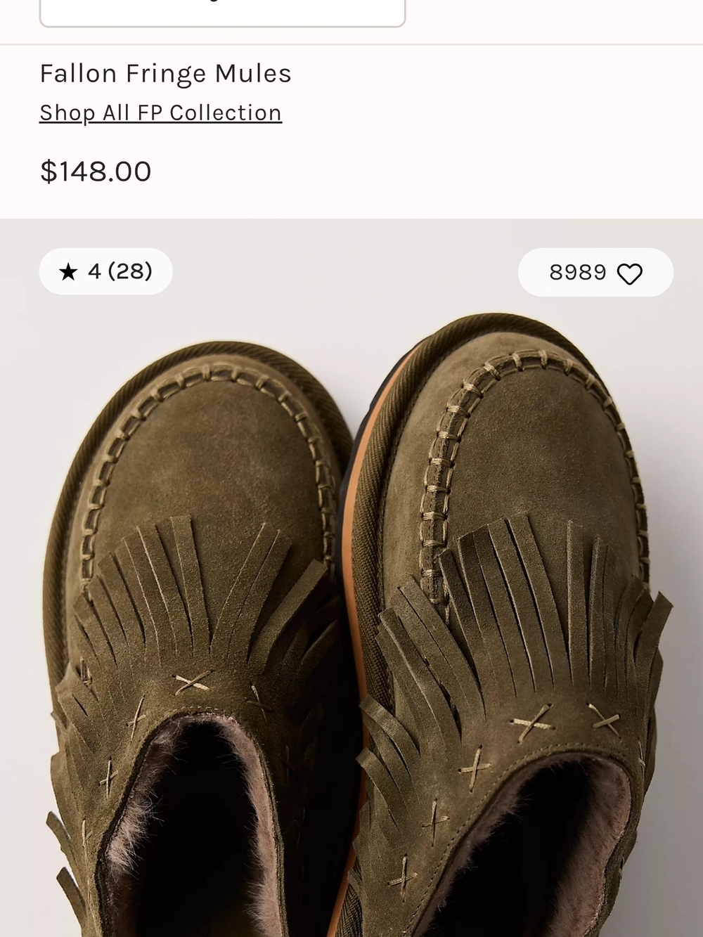 Free People New With Box Olive Green Suede Fringe Mule slippers Slip-On Size 6.5